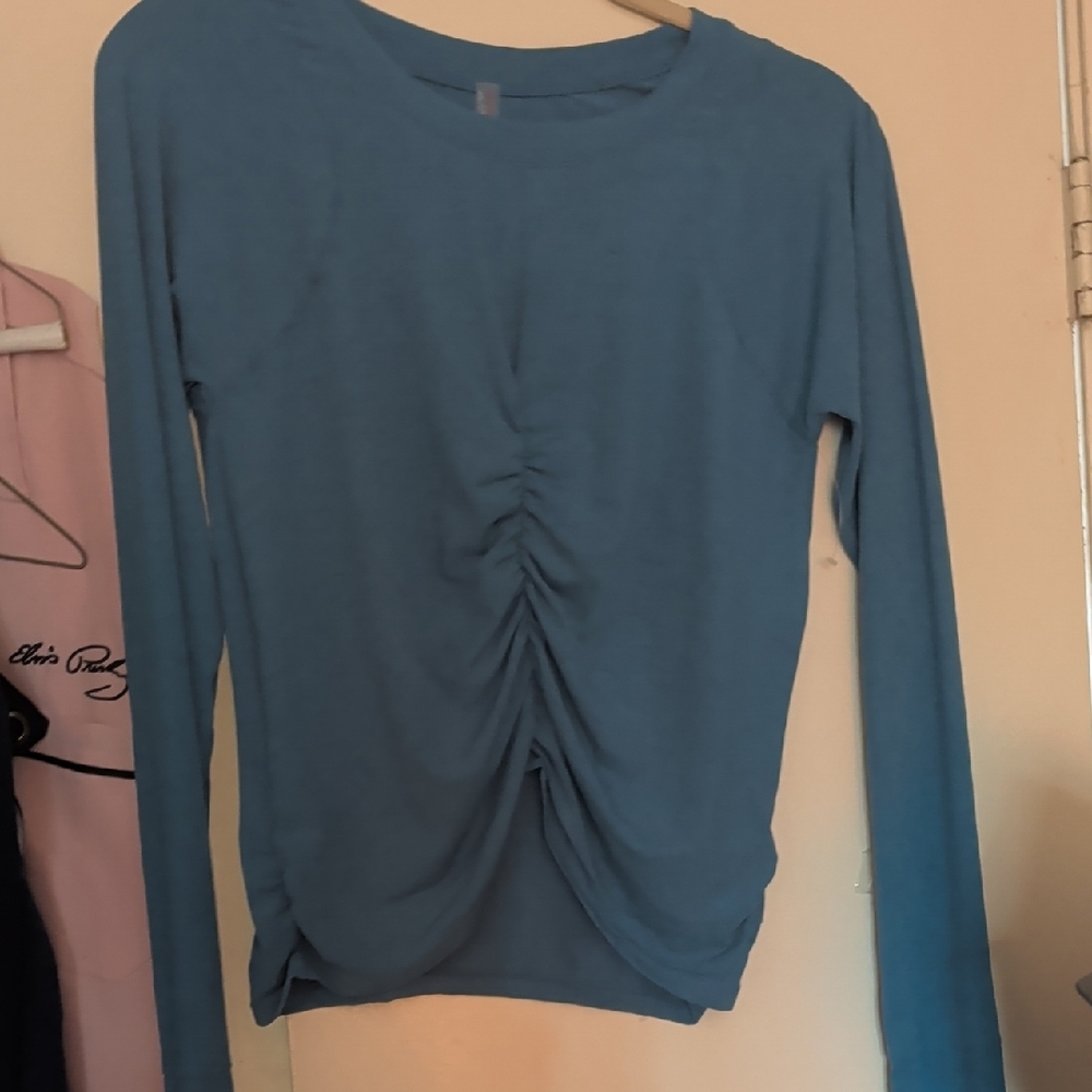 FP Movement by Free People Long-Sleeve Ruched Back Top - Teal Blue - Picture 5 of 5